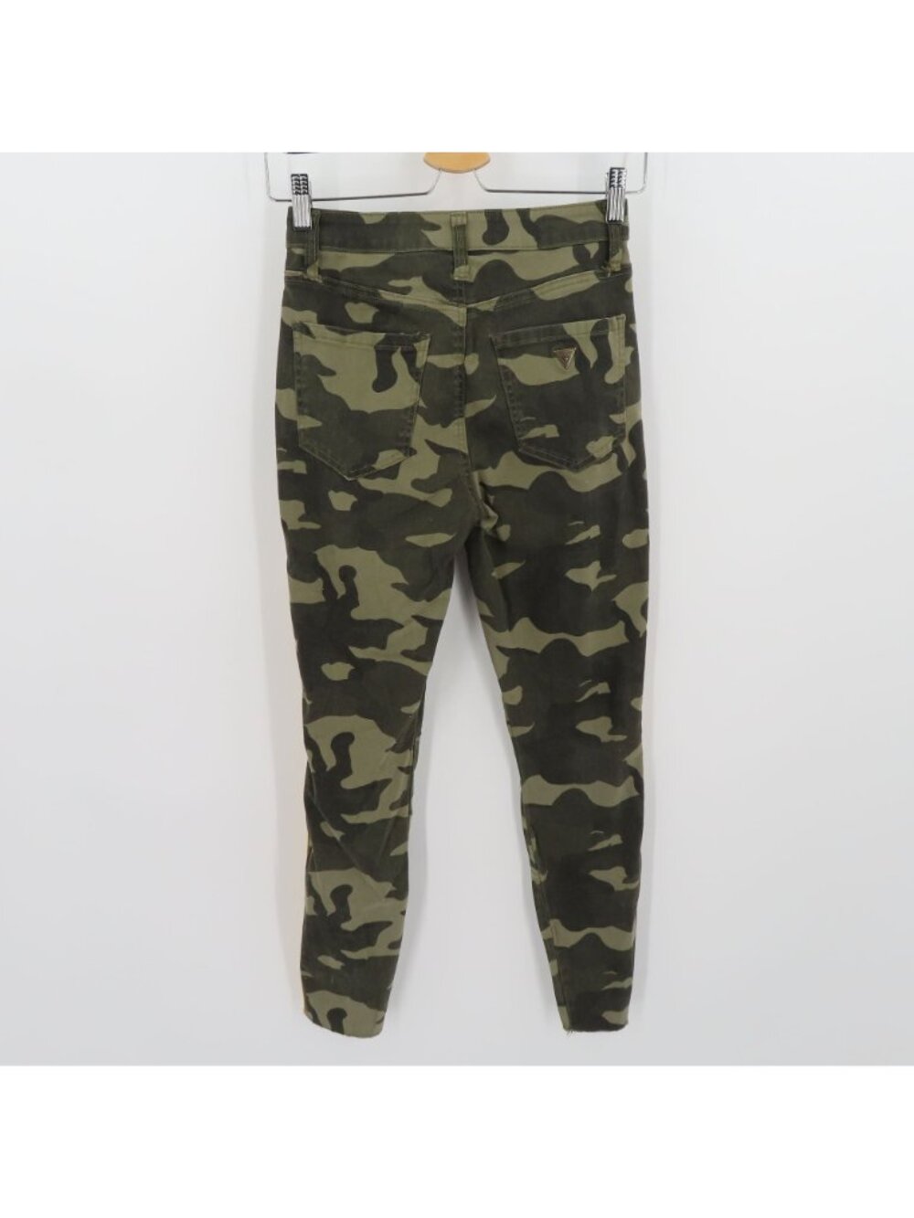 Guess Womens 25 Green Camo Camouflage Yellow Side Stripe Skinny Pants Pockets - Picture 4 of 11